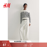 H&M女装毛针织衫春季慵懒风休闲打底衫短款开衫薄款外套0579541 白色/黑色条纹 S 160/88