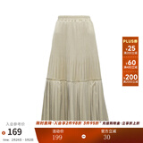 两三事丝绒半身裙春季女黑色百褶裙裙子复古半裙长裙 开心自转体 奶杏色 厚款 M