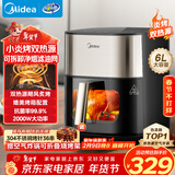 美的（Midea）小炎烤空气炸锅蒸烤一体上下双热源免翻面 可视窗口家用智能大容量6L金属内腔蒸汽嫩炸烤箱KZC6054