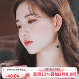 osewaya耳环女和纸手工千纸鹤耳夹无耳洞女森系清新气质长款耳饰氛围单只 藏青色耳环 单只