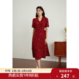 独束大码女装法式小翻领连衣裙女夏季新款遮肉显瘦雪纺裙子 红色-长款 M （尺码：1）