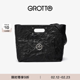 个乐经典CARRY托特包大容量通勤植鞣褶皱绵羊皮手提单肩包新年礼物 经典黑银标L