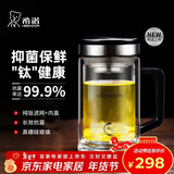 希诺抗菌玻璃杯双层高档办公水杯男2025新款带手柄泡茶杯子XN-9005KT