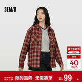 森马（Semir）长袖衬衫女春季中长款oversize翻领落肩格纹女生衬衣101125105007
