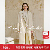 范思蓝恩钻石立裁系列 100%羊毛复古翻领双排扣大衣女秋冬高级感毛呢外套 奶白色 S