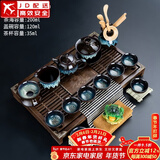 正扬窑变茶具套装功夫家用流釉天目釉茶杯茶壶茶盘陶瓷钧窑沙金泡茶器 小兰香(黑檀色)茶具套装-沙金/美人壶