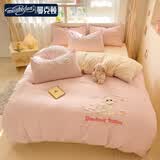 曼克顿（MANKEDUN）A类亲肤水洗棉床上四件套兔毛贴布绣卡通ins风床单被套三件套 咪咪小猫-嫩粉奶油黄 四件套1.8m 床单款 （被套200*230cm）