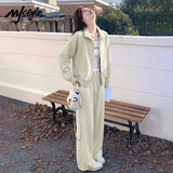 MJ STYLE星空棉休闲套装女2026春秋新款立领短款开衫外套直筒阔腿裤两件套