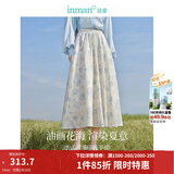 茵曼（INMAN）亚麻欧若风薄款植物碎花半身裙女装2026年夏季新品a字中长伞裙子 白底蓝花 L