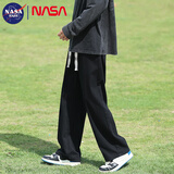 NASA BASE休闲裤男春夏季宽松运动垂感直筒裤男士青年阔腿潮牌百搭工装裤子 黑色 XL （建议125-150斤）