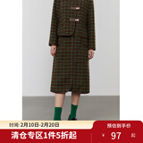 独束大码女装复古格纹小香风套装女冬季微胖mm毛呢外套A字半身裙 半身裙 M