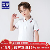 罗蒙男童短袖polo衫校园服饰春夏T恤女童班服 条纹白色短袖POLO衫140