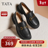 他她TATA小爵士一脚蹬小皮鞋女鞋粗跟乐福鞋单鞋春季CYM01AA5黑色 37