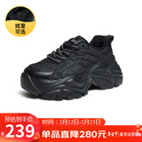 骆驼（CAMEL）老爹鞋女网布皮面拼接双系带厚底休闲鞋 L24S283079R 黑色绒里 39