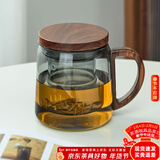 忆壶茶（YIHUTEA）茶杯玻璃茶具加厚喝水杯子茶水分离杯带过滤耐高温男女泡茶马克杯 【轻奢款】墨色木把茶杯