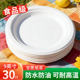 优奥一次性盘子9英寸30只食品级可降解纸盘纸碗加厚大号防水防油餐具