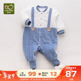拉比婴儿衣服连体衣秋冬男童女加厚保暖哈衣连帽夹棉宝宝爬服金貂绒 全开蓝色 59cm