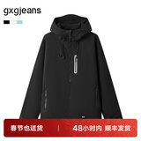 gxgjeans男装 多色潮流宽松户外工装连帽夹克外套男士 25秋新品 黑色 M (170)