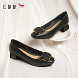 红蜻蜓秋冬女士粗跟小香风皮鞋职业通勤妈妈鞋高跟鞋WFB31540 黑色 34