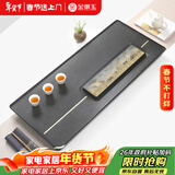 金镶玉茶盘茶托简约商务黑金石家用功夫茶具整块大号石茶台 简韵