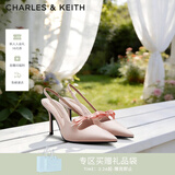 CHARLES&KEITH缎面蝴蝶结尖头高跟凉鞋女生日礼物女神节礼物送女友CK1-60361556 Light Pink浅粉色 35