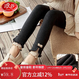 浪莎女童打底裤加绒加厚儿童秋冬保暖裤女孩中大童外穿黑色九分裤子 糖果蝴蝶结-灰色 140 （建议身高130-140cm）