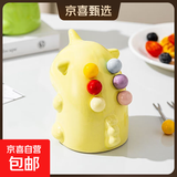 独角兽水果轻奢陶瓷餐具套装家用可爱高级不锈钢收纳安全水果叉子 陶瓷马卡龙奶黄独角兽+6叉