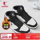乔丹男鞋加绒高帮板鞋保暖棉鞋皮革面减震休闲运动鞋子 白色黑色（加绒） 42