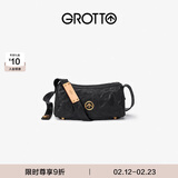 GROTTO个乐黑石包小号迷你号植鞣绵羊皮单肩斜挎软包新年礼物 黑石S水波纹金标