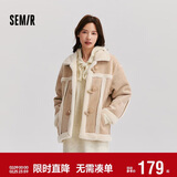 森马（Semir）外套女牛角扣翻领宽松文艺2024冬季仿麂皮仿兔毛夹克109724108011