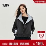 森马（Semir）外套女秋季花苞拼接格子宽松立领2025风文艺通勤夹克10A525108004