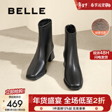 百丽（Belle）休闲舒适弹力靴增高显瘦短筒靴B2348DZ4 黑色-绒里 38 (240mm)
