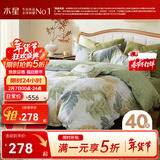 水星家纺 四件套纯棉100%全棉套件居家学生宿舍床单田园花卉风 北欧叶青颜【柔软全棉/清新自然】 40支 床单款 （被套220*240cm）