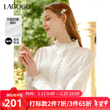 LAGOGO【抗菌抗皱】法式木耳边白衬衫女士拉谷谷春秋长袖立领上衣 本白色(V1) S