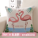 钟爱一生抱枕含芯靠垫办公室靠枕午睡腰枕卡通印花汽车床头靠垫 火烈鸟 45cm*45cm 含枕芯