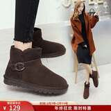 ZHR雪地靴女中筒加绒加厚时尚防滑女靴反绒牛皮平底棉鞋女学生保暖长毛绒短靴女 P29 咖啡色（经典款） 38
