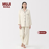 MUJI女式无侧缝法兰绒睡衣女士家居服女款纯棉25年冬季套装 女装 象牙色 S （上装155/80A 下装155/62A）