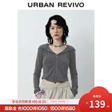 UR2026春季新款女时尚连帽爱心蝴蝶结拉链修身外套UYB150001 深灰 S