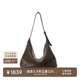 裘真38节礼物【明星推荐】经典hobo包植鞣牛皮腋下通勤休闲饺子女包 咖啡色-大号 小包/大包