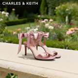 CHARLES&KEITH一字带缎面蝴蝶结绑带高跟凉鞋子女鞋生日女神节礼物CK1-61720177 粉红色Pink 36