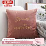 恒源祥抱枕金线绣花抱枕套靠垫套办公室沙发汽车抱枕靠垫套舒适靠垫套 （字母）豆沙粉（含芯） 45cm*45cm 枕套