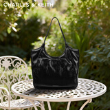 CHARLES&KEITH柔软褶皱大容量单肩托特包包女包生日礼物女神节礼物CK2-30782457 Black黑色 大包