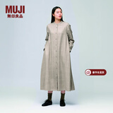 MUJI女式 法兰绒 立领长袖连衣裙 女装裙子 衬衫式 秋季 米色格纹 M (160/84A)