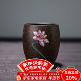容山堂紫艺紫砂茶杯珐琅彩主人杯个人杯大号品茗杯禅意功夫茶具配件 紫泥黑金刚珐琅彩茶杯-荷花盛放