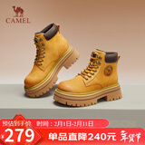 骆驼（CAMEL）大黄靴女休闲厚底短靴经典工装马丁靴 L24W013663 黄色 36