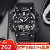 卡西欧（CASIO）手表 防水黑金太阳能男表 多功能夜光双显运动学生手表情人节礼物  AEQ-110W-1A 十年电力+世界时间