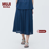 MUJI女式强捻抽褶裙长半身裙纱裙薄荷曼波风纯棉全棉裙子女装半裙 藏青色 S 155/62A