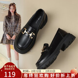 ZHR乐福鞋女软底百搭圆头小皮鞋子女英伦风粗跟女鞋 OFTEP06 黑色 40