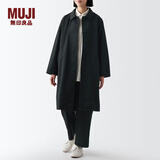 MUJI女式 木棉混 立领大衣 中长款风衣外套秋 BDE96C3S  黑色 S(155/80A)