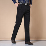 罗伦迪萨休闲裤男双褶宽松高腰纯棉中老年直筒宽松休闲裤男裤商务休闲爸爸长裤 -53黑色(厚款) 32码(腰围2.5尺)